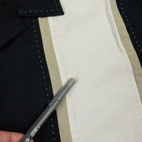 Nat Nast Silk Panel Camp Shirt Men's Large Black Striped Embroidered Bowling - Picture 12 of 12